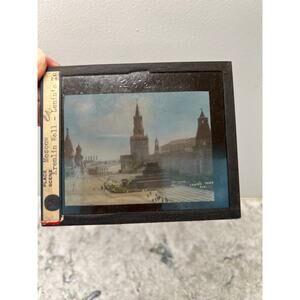 Antique Magic Glass Lantern Slide Kremlin Wall Lenin's Tomb JL
